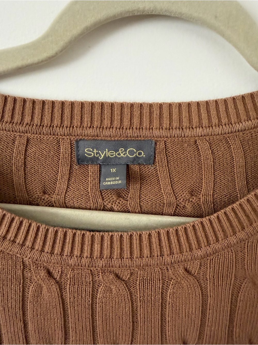 Style & Co. Cable Knit Crewneck Sweater in Warm Brown - Picture 4 of 7